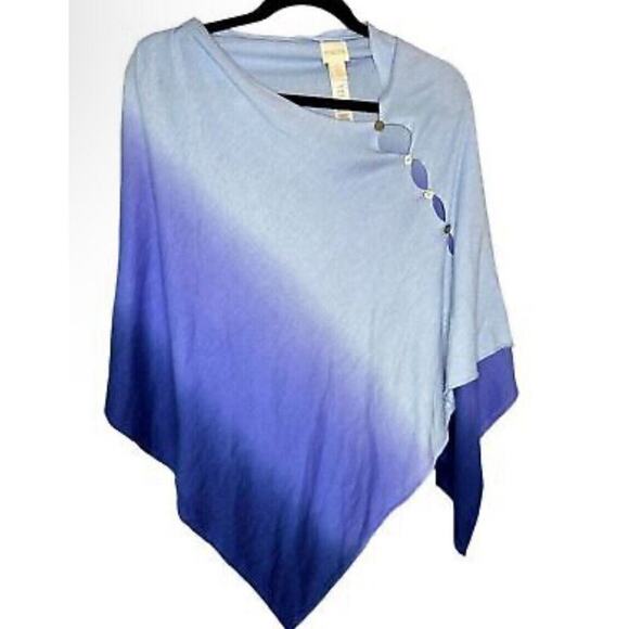 Chicos Olena Ombre Poncho Blue One Size Buttons Lightweight Travel Vacation - Picture 1 of 8